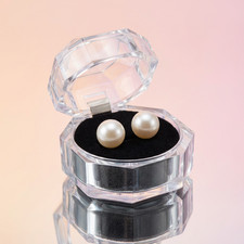 14K Solid White Gold 4mm  12mm White Crystal Pearl Stud Earrings Classic Gift