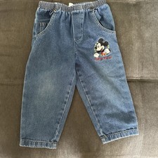 Pantalones de mezclilla Disney Mickey Mouse para niños pequeños 2T azul tobillo cintura elástica 100 % algodón