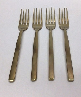Cambridge Stainless Steel Gold Tone Finish Plain Flat Tip 4 Salad Forks 7 