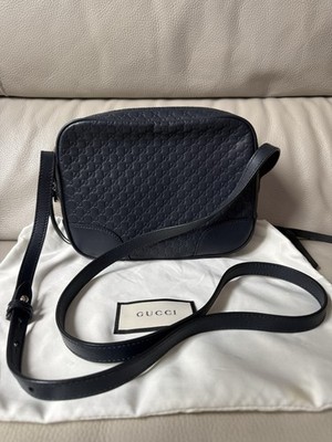 Authentische Gucci Micro Guccissima GG Bree Leder Umhängetasche - dunkelblau