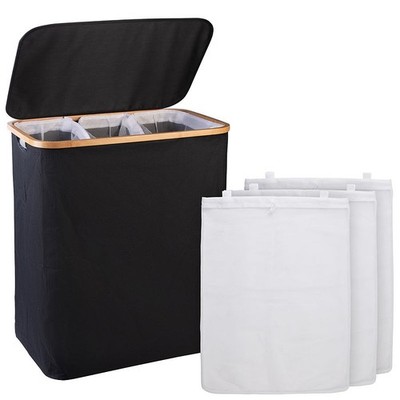 infactory Wäschekorb mit Deckel, 3 Fächer, 150 l, herausnehmbarer Wäschesack