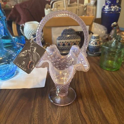 Fenton Pink Iridescent Hobnail Basket. It Has It’s Tag And Original Box.
