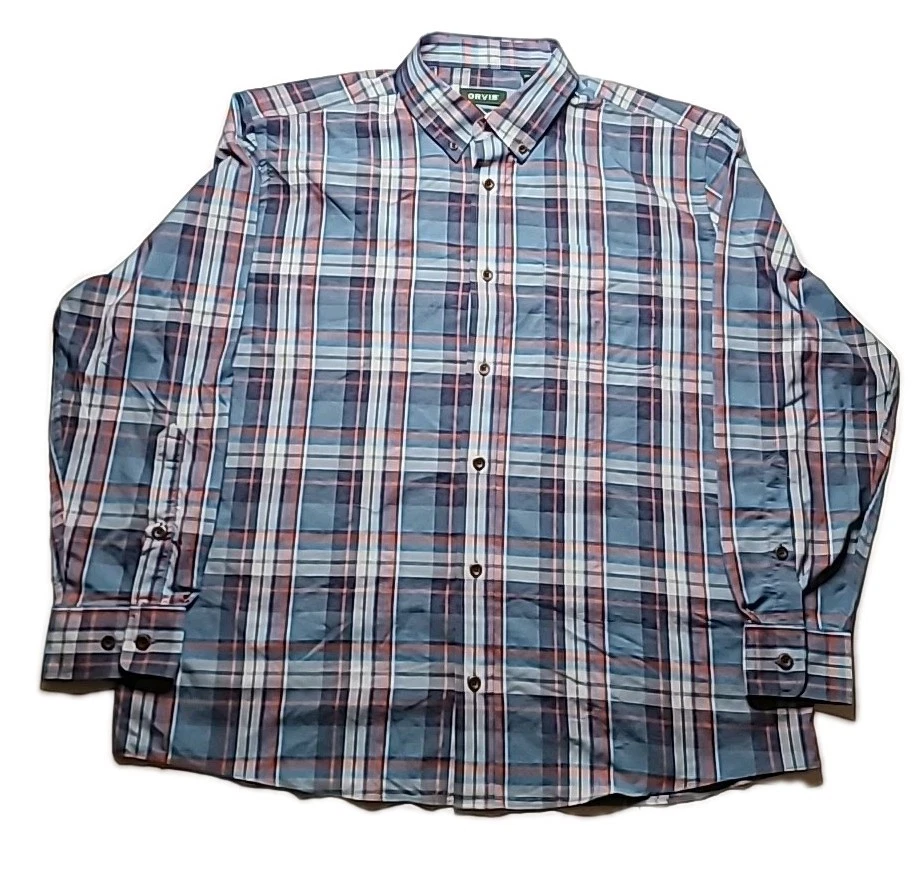 Orvis Shirt Long Sleeve Plaid Shirt Nylon Blend Button Down Active Fit Hiking XL