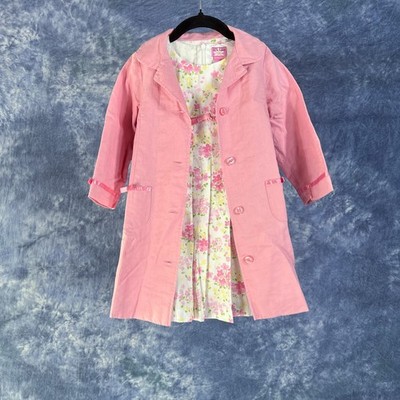 Emma's Garden Girls 4T Pink Floral Dress & Linen Coat Set Wedding Garden Party