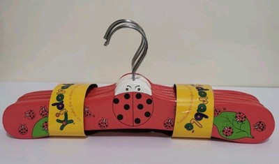 Vintage Kidorable Wooden Painted Child's LADYBUG CLOTHES HANGERS 5 Pack New