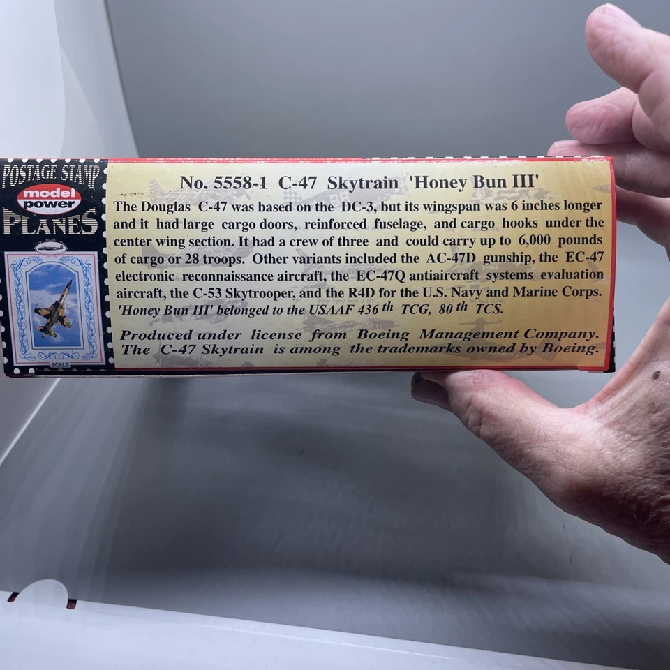 Model Power Postage Stamp Planes 5558-1 C-47 Skytrain Honey Bun III w/ Stand - Image 4 of 4