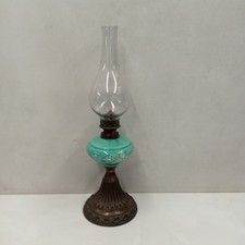 Antique English Brass & Glass Finger Oil Lamp W/ Chimney Vintage Original
