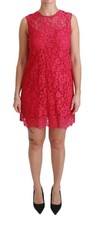 Dolce&Gabbana Women Red Dress Viscose Floral Lace Lined Casual Shift Mini Gown