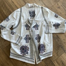 Christopher  Banks Embroidered Cardigan Women's Large L Oatmeal Open Front