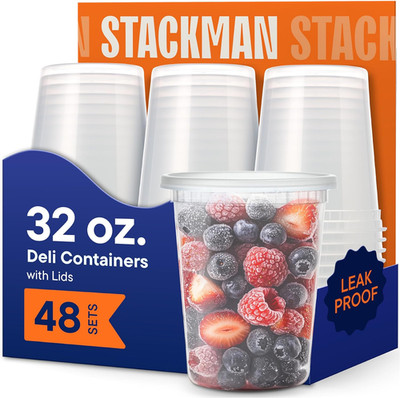 32 Oz Deli Containers with Lids (48 Sets)   Quart Clear Plastic Food Storage Con