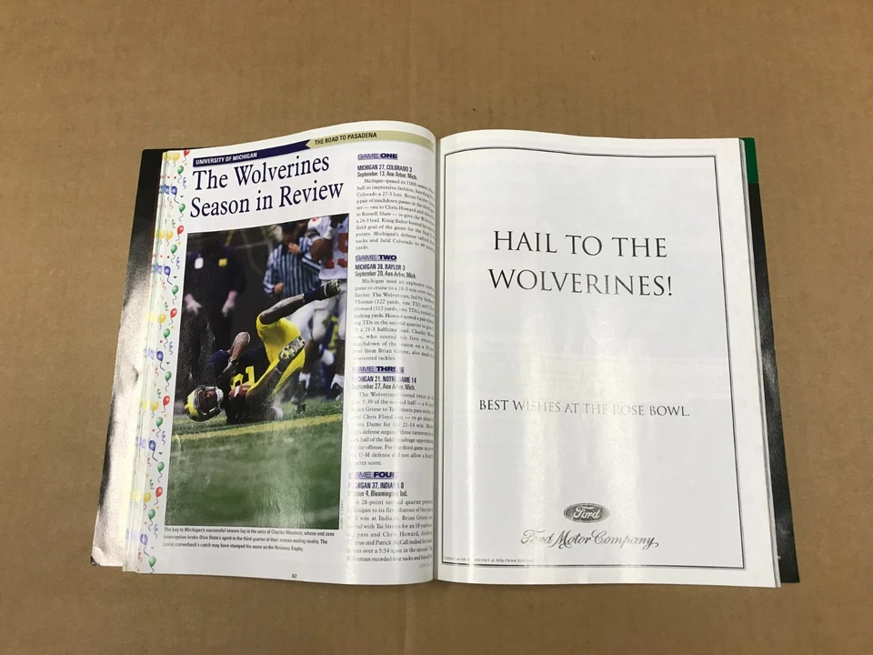 Antigo 1998 Rose Bowl Game Program - Michigan vs. Washington State - Imagem 4 de 4