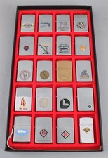 19 Vintage Regular-Size & 1 Slim ZIPPO Lighter w/ Shadowbox Display Case, NR