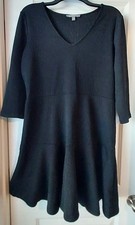 NY Collection Womens L Black Fit Flare Tier Skirt Knit Dress 3/4 Sleeve LBD