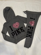 Rare Vintage Grey and pink Victoria's Secret Sequin Bling loungewear tracksuit