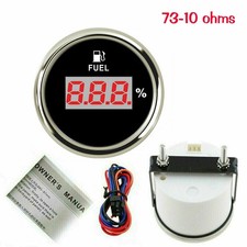 52mm Digital Fuel Level Gauge 73-10 Ohms For Car Truck Marine Red Led Usa Stock