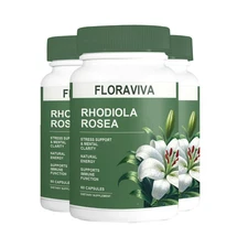 3-Pack Rhodiola Rosea Capsules - Floravida for Energy, Focus, Mood -180 Capsules