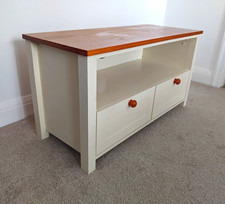 Wood TV Stand White/Brown, 2 Drawers & Open Shelf Storage, Freestanding