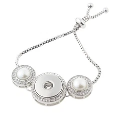 Jewelry Snap Button Bracelet 18 Mil with Faux Pearls & Faux Diamonds Silvertone