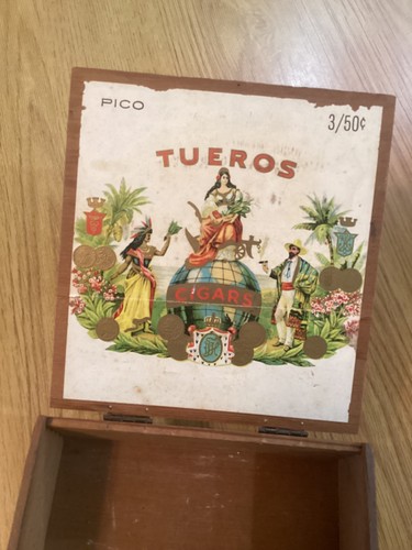 Tueros Pico Fiesta Maduro Dovetailed Wooden Brass Hinged Tobacco Cigar Box - Picture 2 of 12