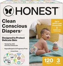 The Honest Company Clean Conscious Disposable Baby Diapers - Size 3, 120 Count