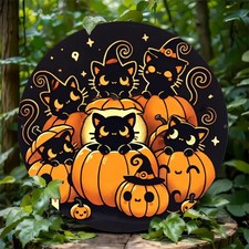 Round Aluminum Halloween Black Cats Pump Tin Metal Signs Home D cor 8x8