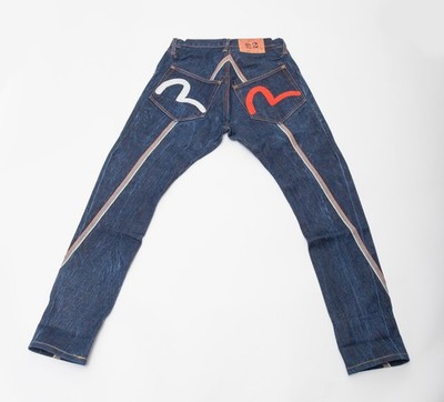 Evisu Spiral Cut Selvedge Jeans Red & White Embroidered Seagulls 30x30 No. 2