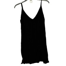 Reformation Black Marlowe V- Neck Side Slit Slip Mini Dress - XSmall