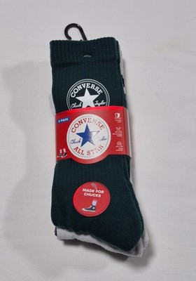 Converse All Star Chuck Taylor 3 Pack Cushioned Crew Socks Shoe Size 6-12