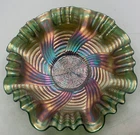 WONDERFUL VINTAGE CARNIVAL FENTON GREEN RIBBON TIE THREE IN ONE. EDGE BOWL