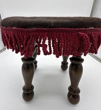 Vintage Victorian Solid Wood Floral Needlepoint Sewing Footstool Stool 