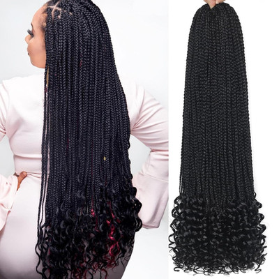 Goddess Box Braids Crochet Hair with Curly Ends Pre-Looped 24 Inch Synthetic Boh