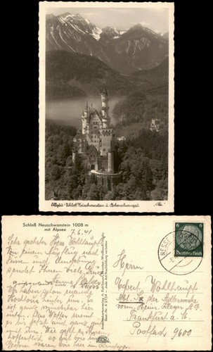 Ansichtskarte Schwangau Schloß Neuschwanstein mit Alpsee 1941