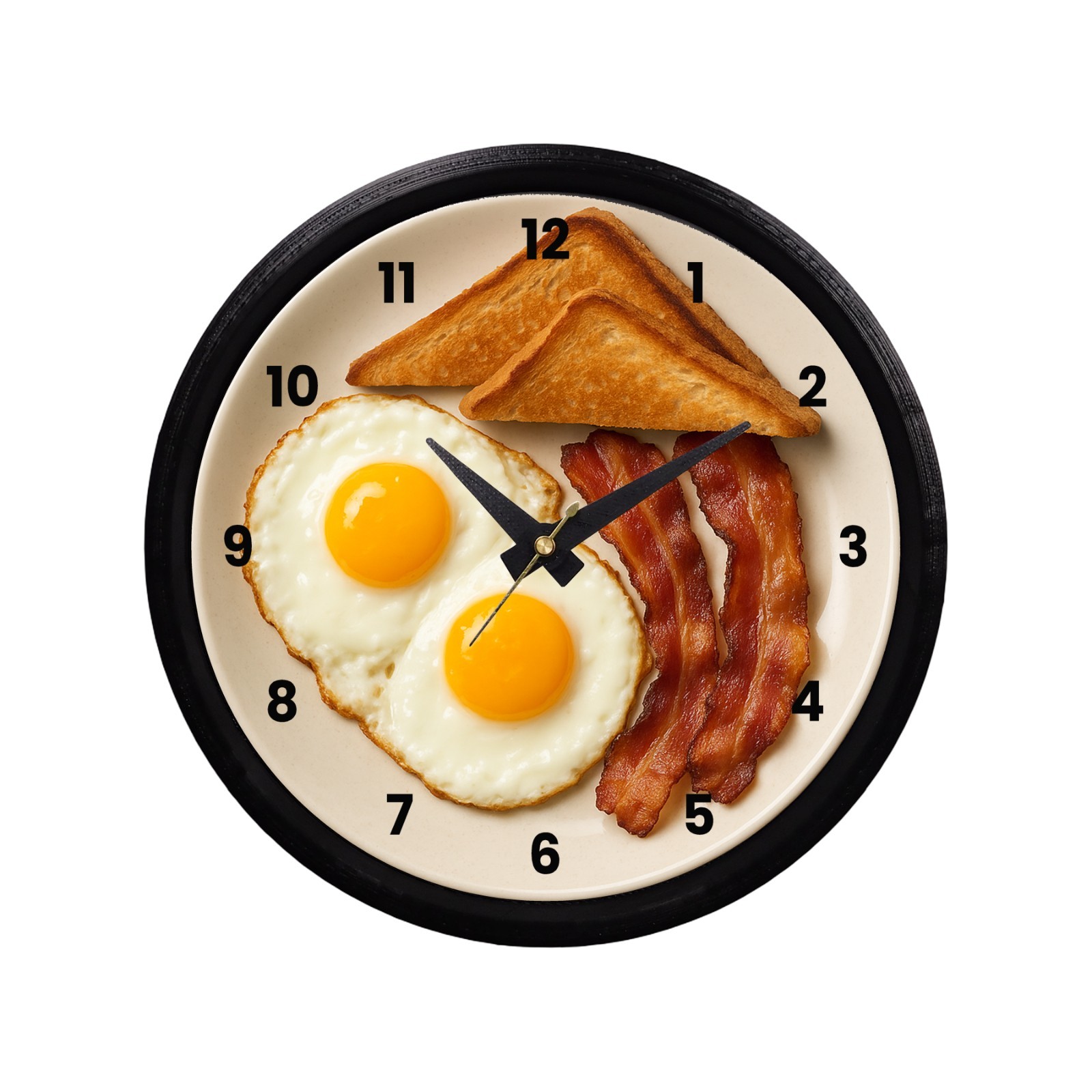Breakfast Time Wall Clock – 8.75” Round 3D Printed Kitchen Clock with Fried Eggs