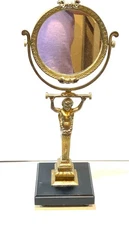 Vintage 1920s Bronze French Figurative Shaving Mirror Gilt Popon Art Nouveau B