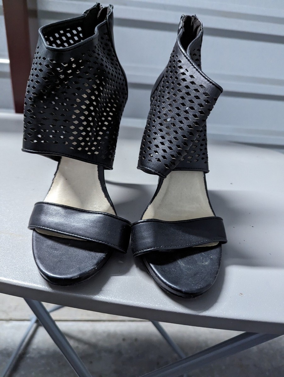 ALDO Black/White Textile Ankle Strap Open Toe Sandal Heels Women's - Main Image