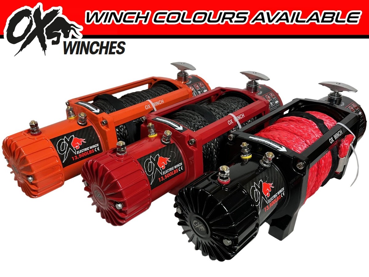 OX ELECTRIC WINCH COMBO DEAL 13500lb 12v STEEL ROPE & MOUNTING PLATE - RED - Foto 4