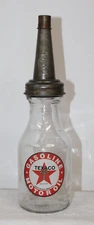 VINTAGE STYLE TEXACO MOTOR OIL GLASS BOTTLE SPOUT QUART GAS STATION ADVERTISING