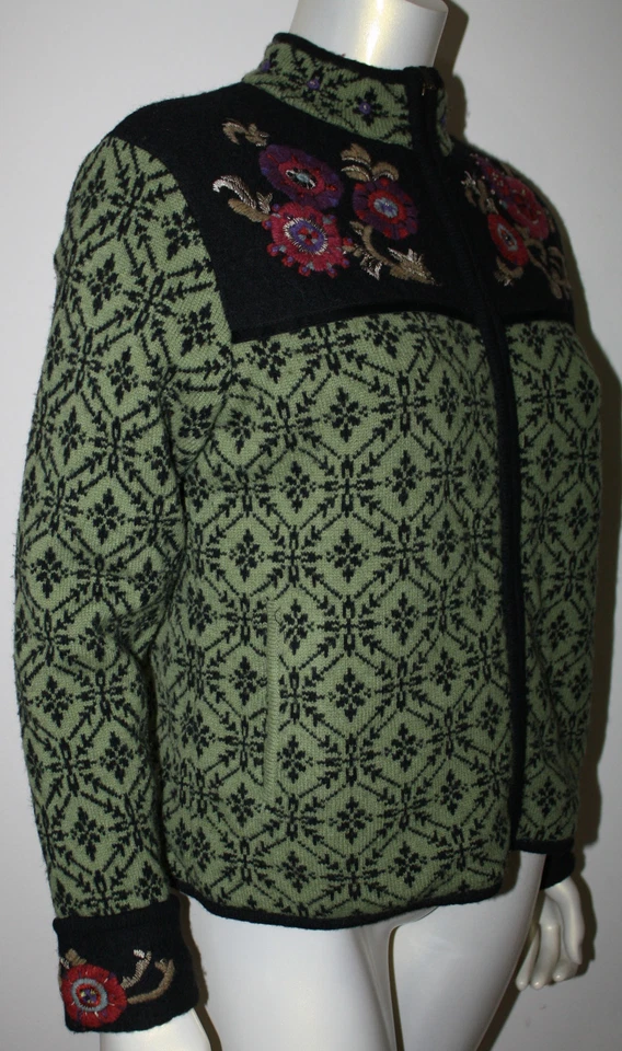 Chaqueta Suéter Floral Diseño ISLANDÉS Verde Negro Púrpura Rojo M Nórdico Foto 4 de 4