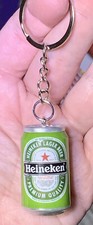 Large 3D Beer  Can Charm Pendant On A Silver Split Keyring Keychain 