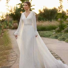 Beach Two Pieces Wedding Dresses with Cape Lace Chiffon Bridal Gowns Sweep Train