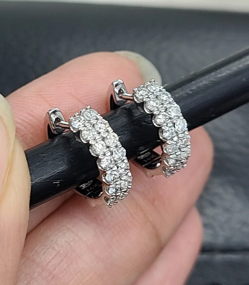 STEAL DEAL! 0.70 Carat Natural Round Diamonds Hoops Huggies Earrings in 14k Gold - Image 2 of 4