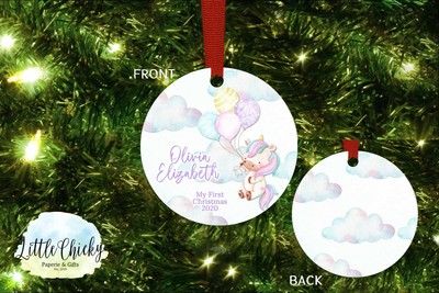 baby's first christmas unicorn ornament