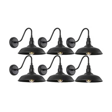 6 (2+4) Pack 10" Dome Matte Black Outdoor Gooseneck Barn Light for Garage, LM...