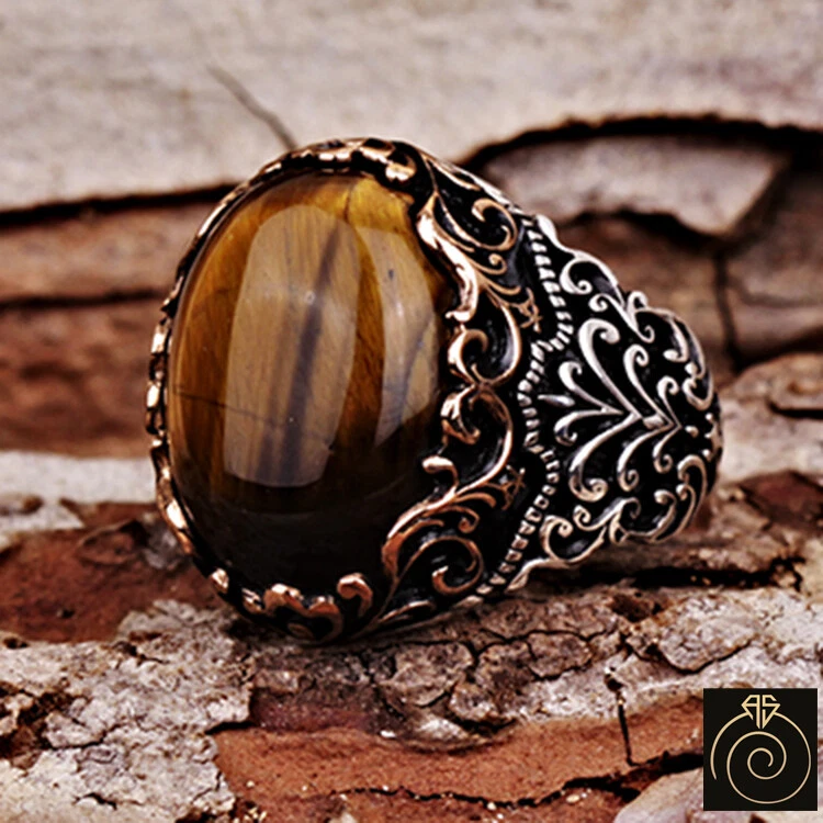 Unique Mens Ring Vintage Engraved Rings For Men Blue Tiger Eye Gemstone Man  Jewelry Handmade Gift Si | Rings for men, Unique mens rings, Silver man