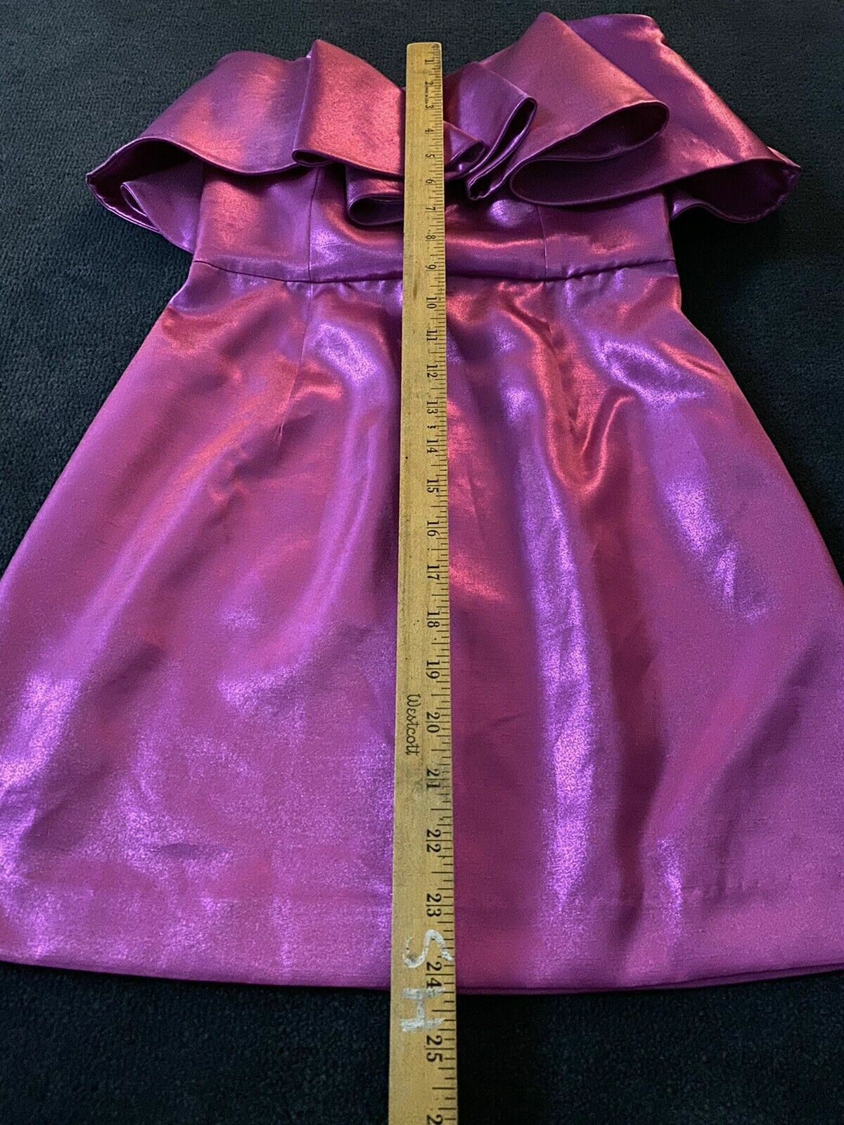 Zara Metallic Pink Mini Dress Ruffle XS Blogger Strapless Barbie Core Holiday   thumbnail 13