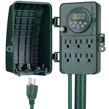 Outdoor Power Stake Timer 7 days Waterproof 6 Grounded Outlets Weatherproof