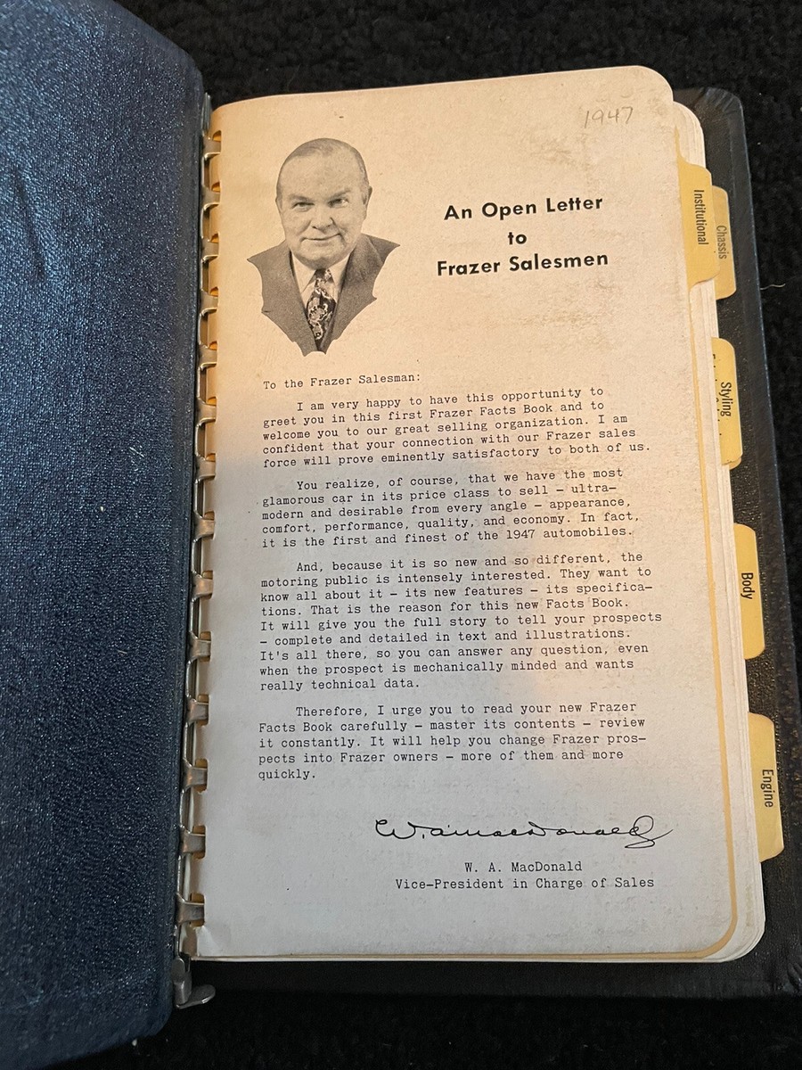 Original 1947 Frazer Facts Book Dealer | eBay