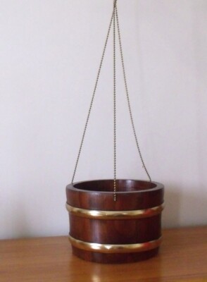 Vintage Basketville Putney Vermont Hanging Wooden Bucket Planter