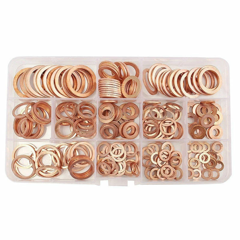 280pcs Assorted Solid Copper Crush Washers Seal Flat Ring Hydraulic Fittings Set Foto 4 de 4