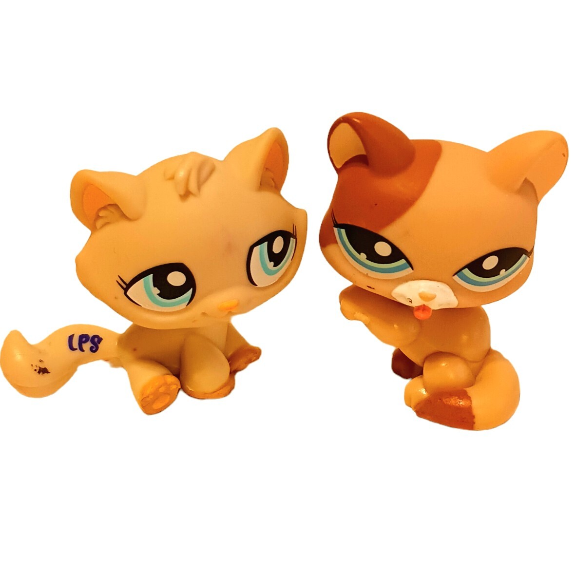 Littlest Pet Shop LPS Cat Tabby Kitten Lot Of 2 1363 Licking Paw 1364